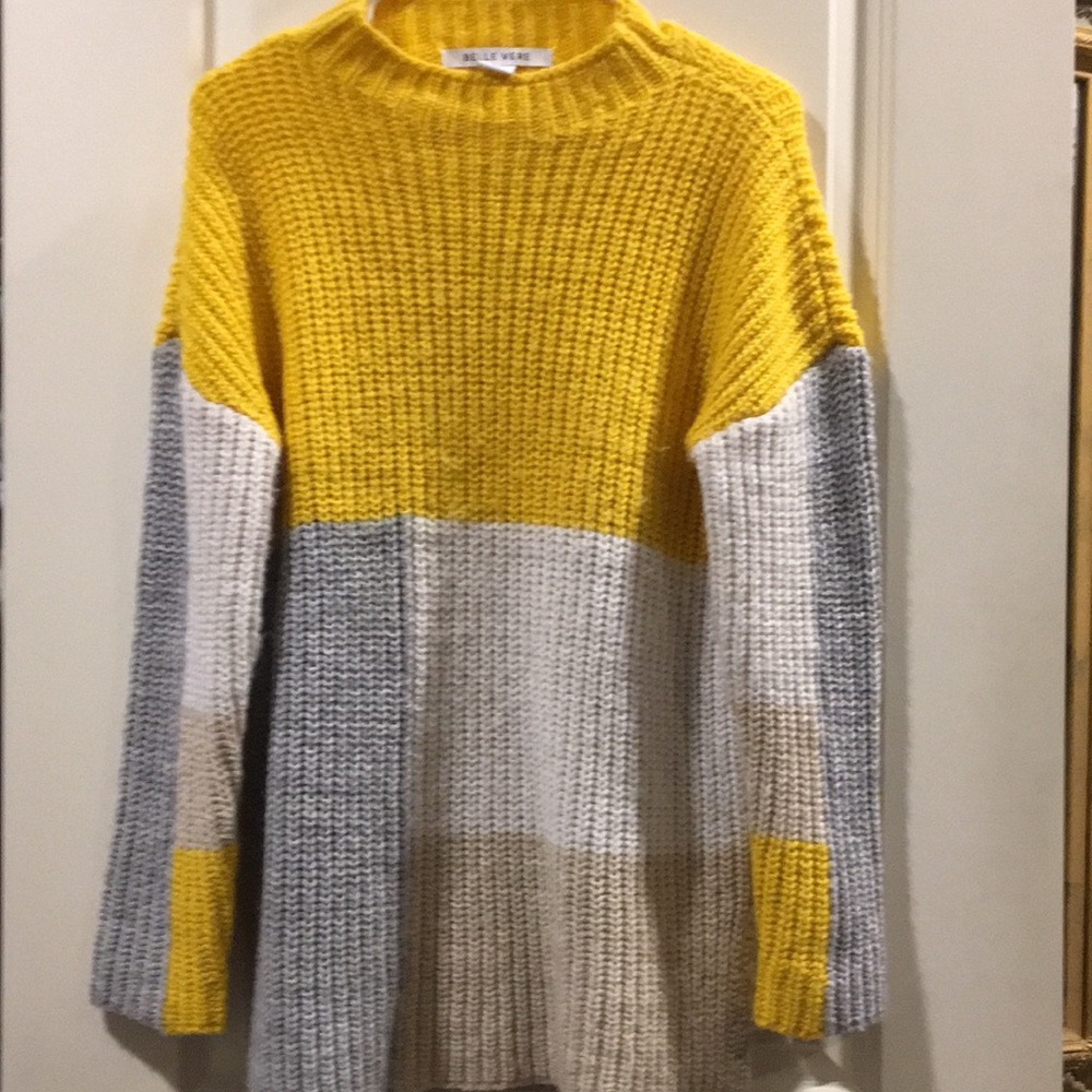 Belle Vere womens oversized pullover color block knit sweater long sleeve size M